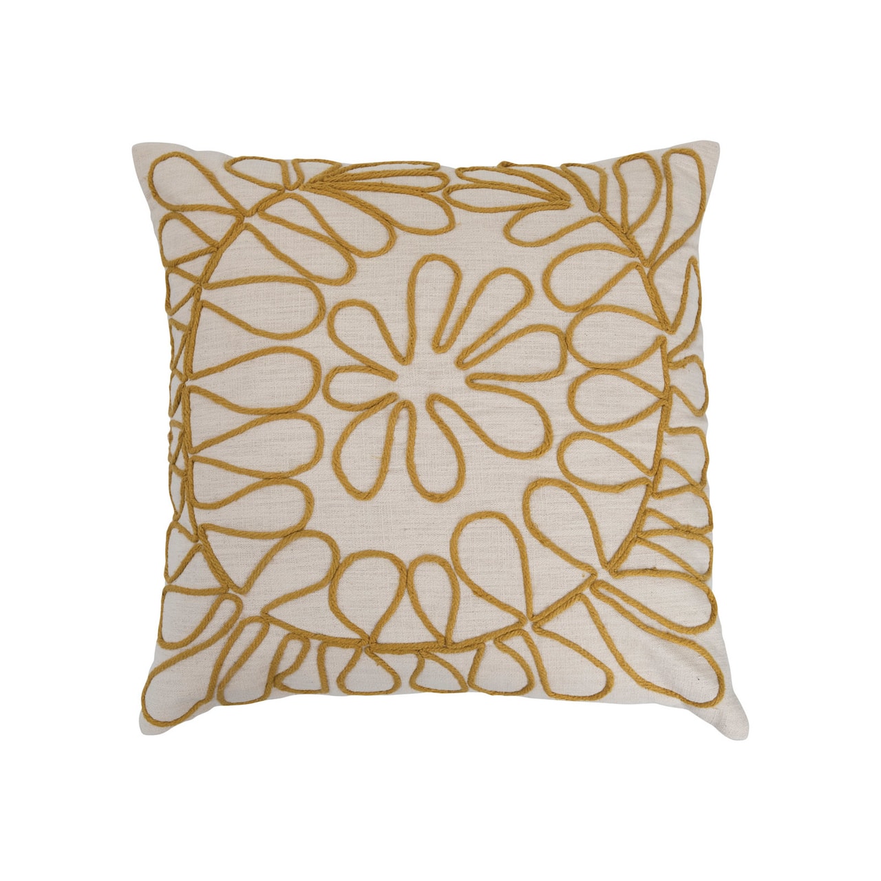 Mustard Embroidery Cotton Slub Pillow